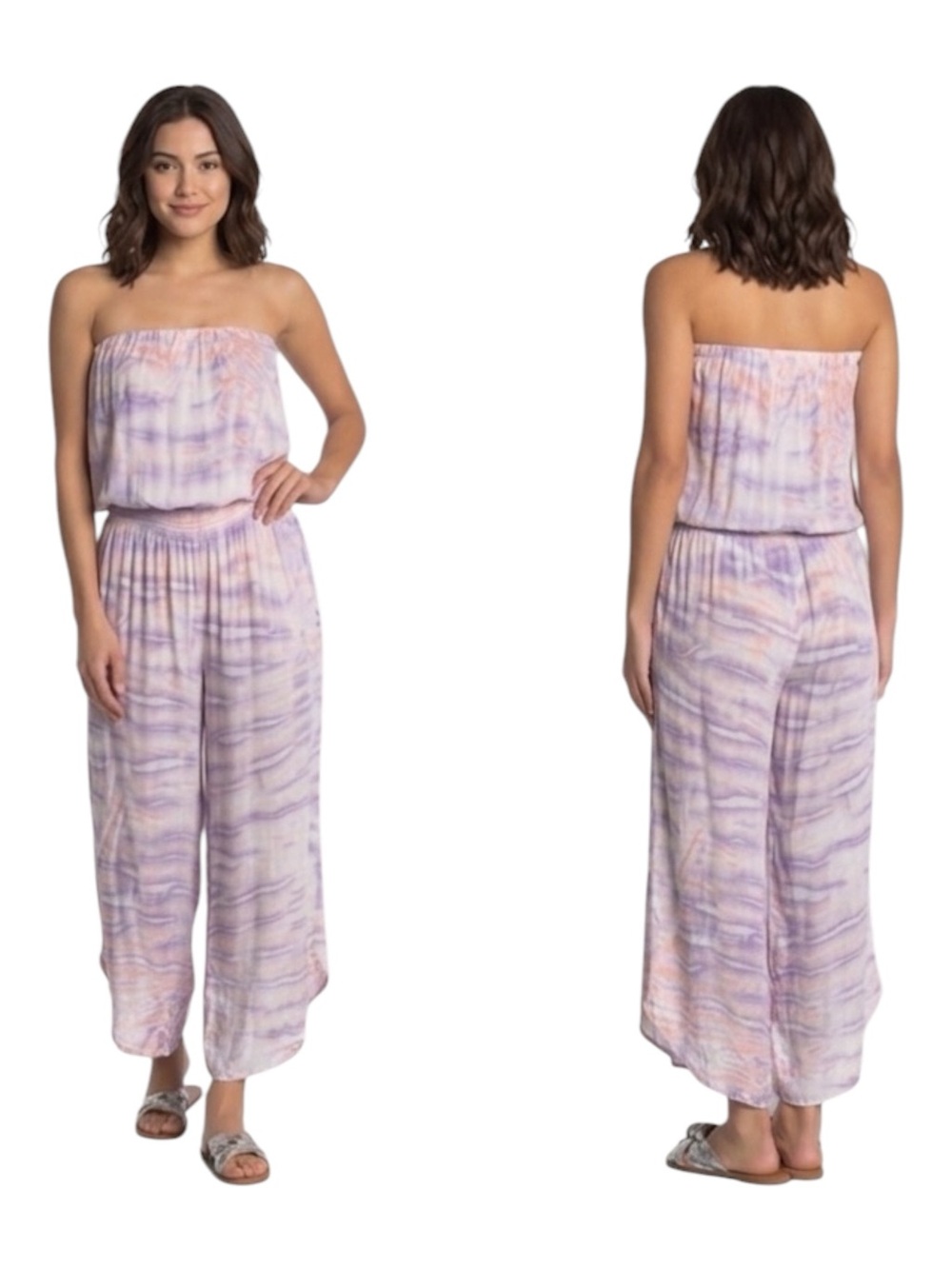 YFB Young Fabulous & Broke Aviana Strapless L Boho Wide Leg Jumpsuit TieDye Pant